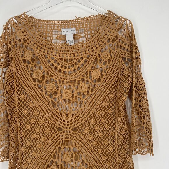 Soft Surroundings Top Womens M Brown Boho Lace Blouse Indie Festival Coverup - Picture 3 of 5
